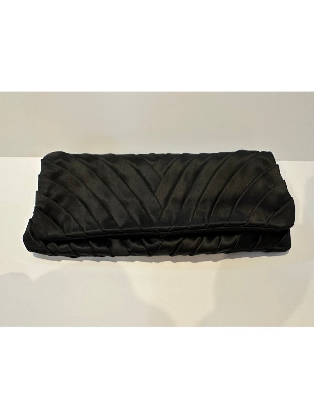 Elie Tahari Satin Textured Clutch Purse Black Evening Bag Elegant 5.5x12